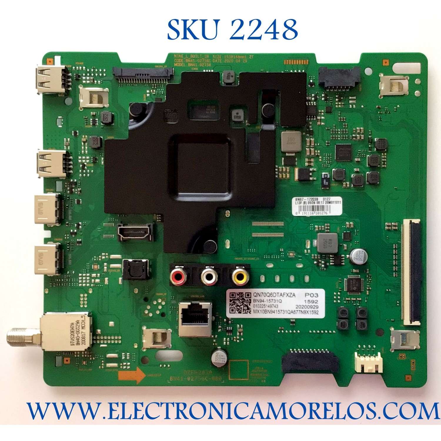 MAIN ORIGINAL PARA TV SAMSUNG QLED 4K UHD HDR SMART TV / NUMERO DE PARTE BN94-15731Q / BN41-02756C / BN97-17203B / BN41-02756C-000 / DZFH2030 / 04260252C / PANEL CY-RT070HGPV1H / DISPLAY CC700PV2D VER.01 / MODELO QN70Q6DTAFXZA / QN70Q6DTAFXZA YA01